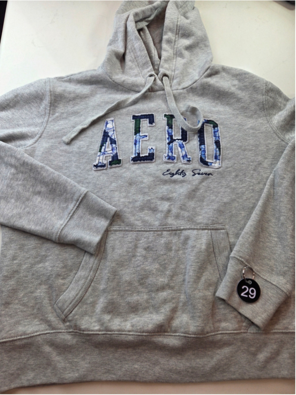 Women's Aeropostale Hoodie Sweatshirt Small Grey Blue Floral Logo #29